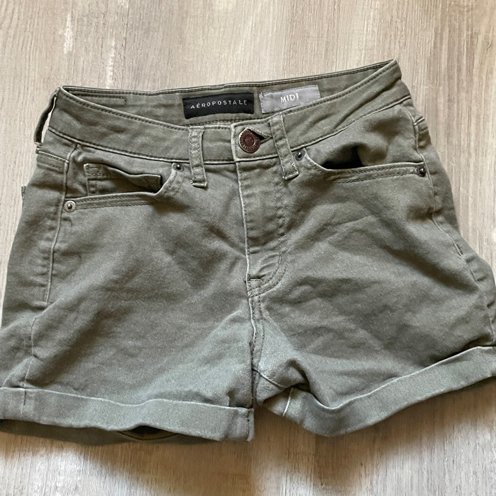 aeropostle army green jean shorts
